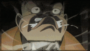 a close up of a cartoon character 's face with tears coming out of it