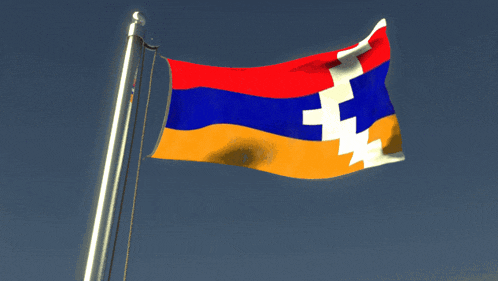 a red white and blue flag with a white cross on it