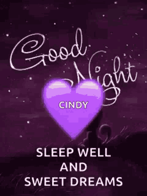 a purple heart with the words `` good night , sleep well and sweet dreams '' on it .