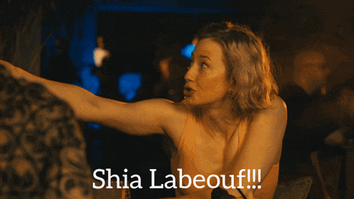 a woman in a bikini says shia labeouf on the bottom
