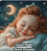 a little girl is sleeping on a cloud with the words `` good night sweet dreams '' above her .