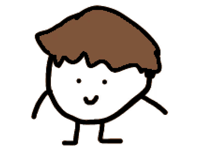 a stick figure with a brown haircut and a smile on his face .