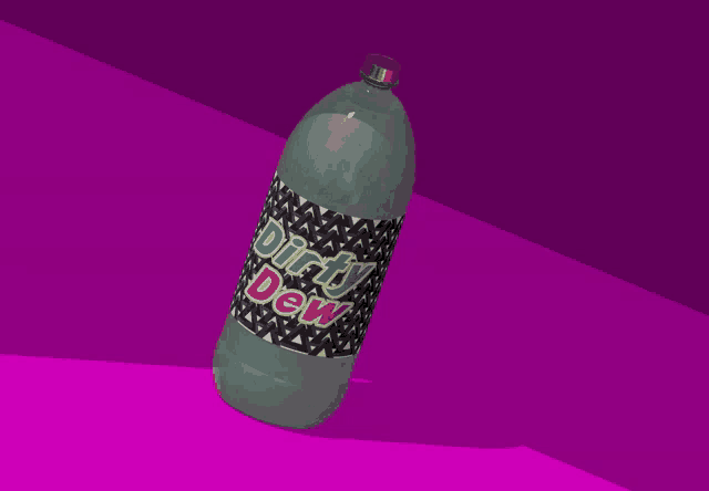 a bottle of dirty dew against a purple background