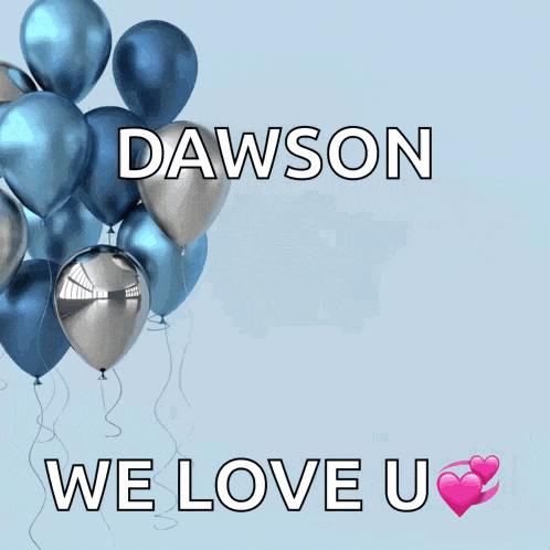 a happy birthday card for dawson with balloons and stars