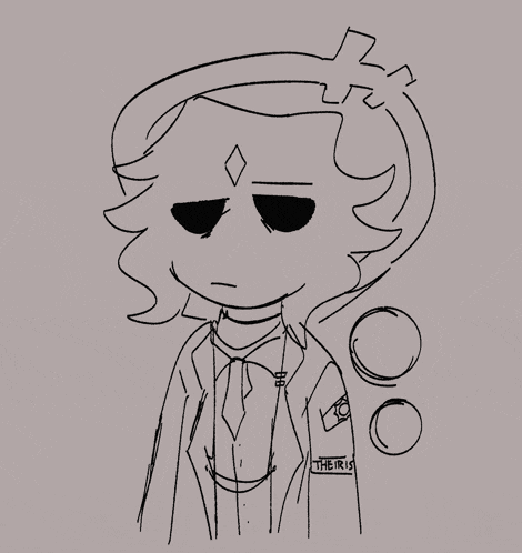 a black and white drawing of a person with the word theiris on the sleeve