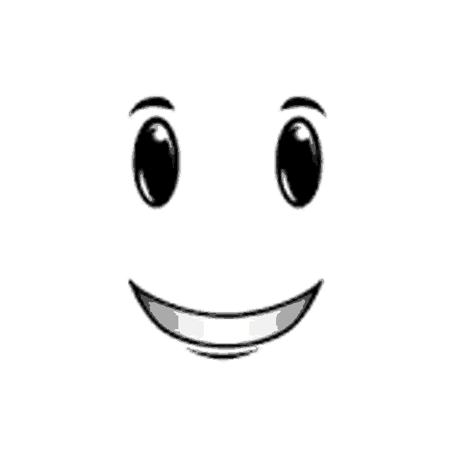 a black and white drawing of a smiling face with black eyes and a white smile .