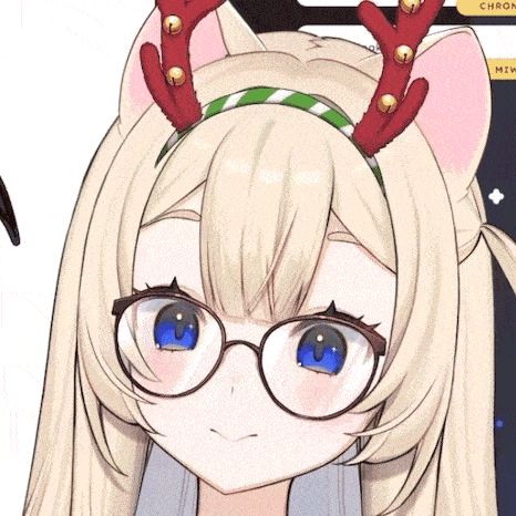a blonde anime girl wearing glasses and antlers
