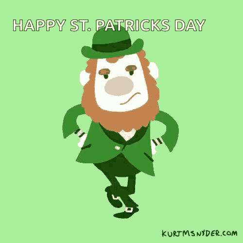 a cartoon of a leprechaun with the words happy st. patrick 's day on the bottom
