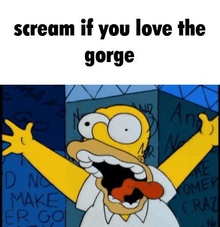 a cartoon of homer simpson with his mouth open and the words scream if you love the gorge