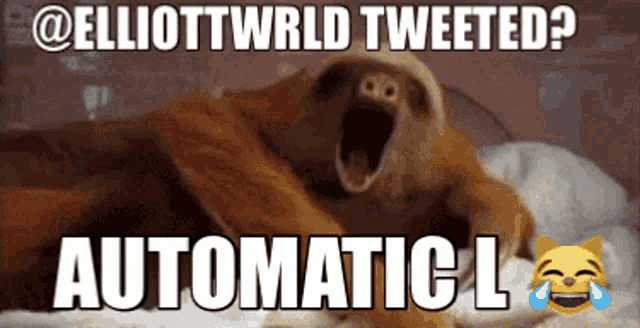 a picture of a sloth with its mouth open and the caption automatic l