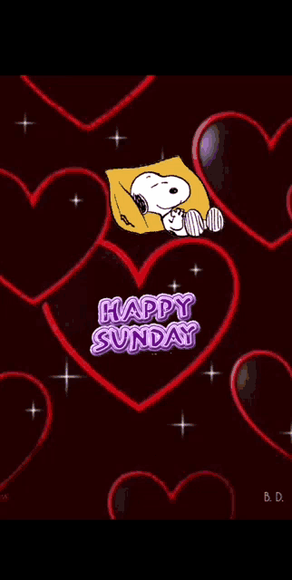 a happy sunday weekend greeting with snoopy sleeping on a pillow