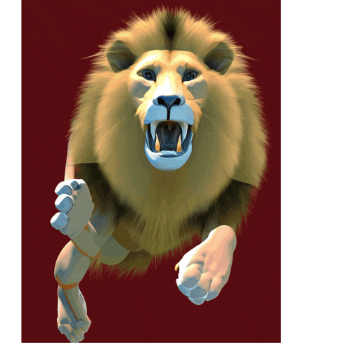 an illustration of a lion with its mouth open and claws out