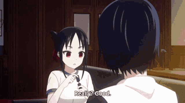 a man and a girl are sitting on a couch and the girl says really good