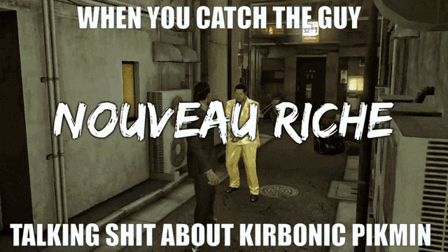a video game scene with nouveau riche written on it
