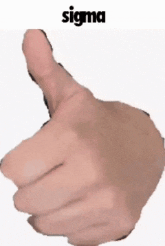 a hand is giving a thumbs up sign with the word sigma behind it