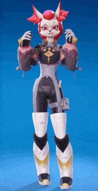 a 3d rendering of a fox with a red head and arms