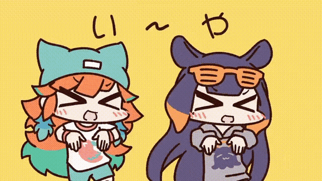 a cartoon drawing of two girls one wearing sunglasses and the other wearing a hat with the letter l on it
