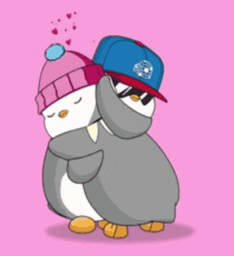 a couple of penguins hugging each other with the words i hope you feel better soon