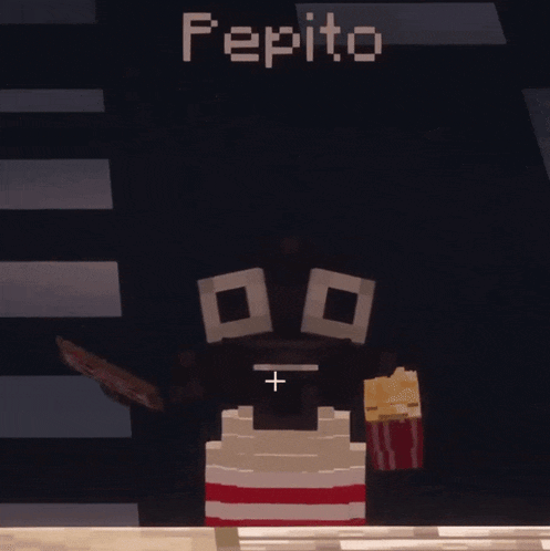 a minecraft character named pepito is holding a pizza