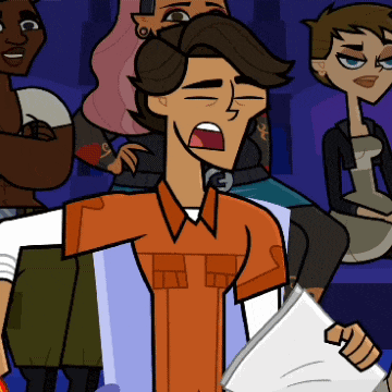 a cartoon of a man in an orange shirt holding a piece of paper in his hand