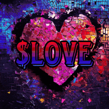 a painting of a heart and the word love