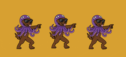 a cartoon of a dog dressed as an octopus with sunglasses on
