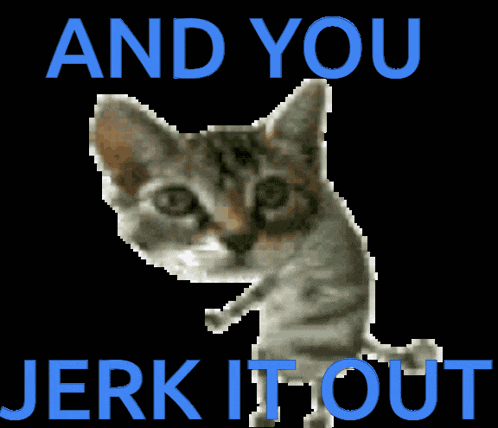 a picture of a cat with the words and you jerk it out