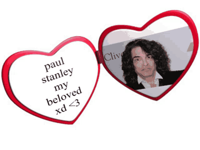 paul stanley my beloved xd < 3 is written on a red heart