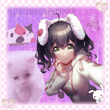 a picture of a girl with bunny ears and the words " i love lollipops " on the bottom