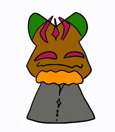 a cartoon drawing of a monster wearing a hoodie and a green hat .