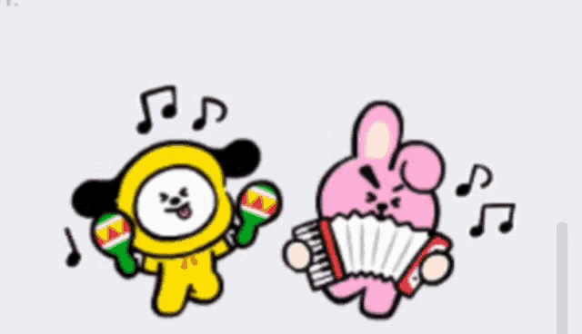 a cartoon of a dog and a rabbit playing an accordion and maracas .