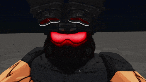 a cartoon character with red eyes and a mask