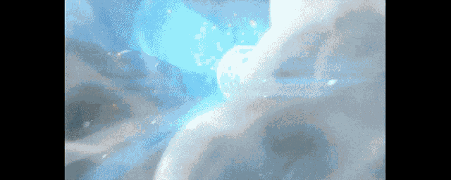 a painting of a blue and white background with a glowing object in the middle