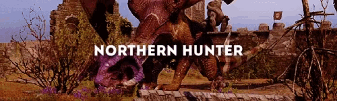 a poster for northern hunter features a dinosaur