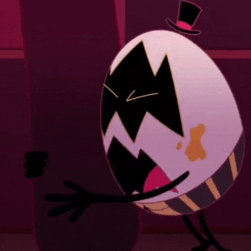 a cartoon character is wearing a top hat and a mask while standing in front of a door .