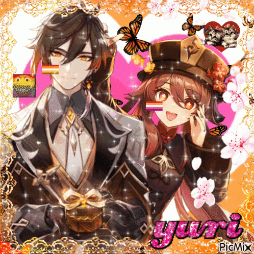 a picture of a man and a woman with yuri written in the corner