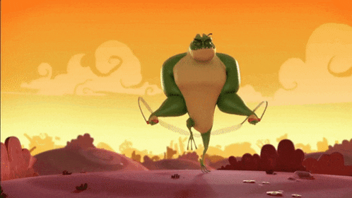 a frog is jumping a jump rope in a cartoon