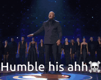 a man in a suit with the words humble his ahh on the bottom