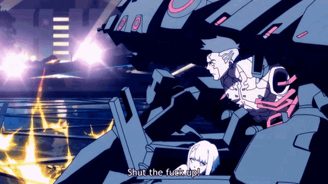 a cartoon character says shut the fuck up in a scene