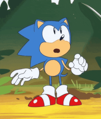 a cartoon of sonic the hedgehog standing on a dirt road