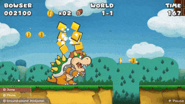 a screen shot of a video game where bowser is being attacked