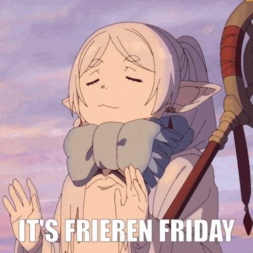 a picture of a girl with the words it 's frieren friday on it