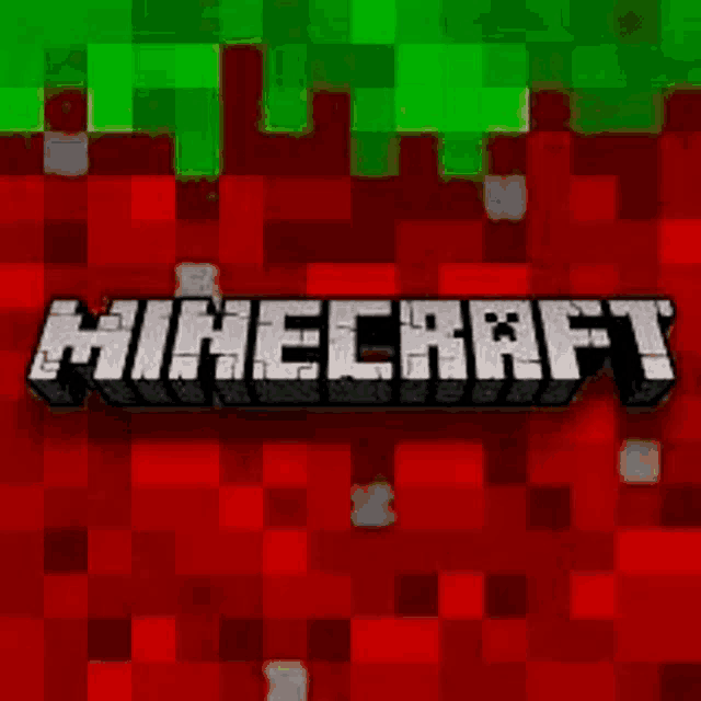 a minecraft logo on a red and green background
