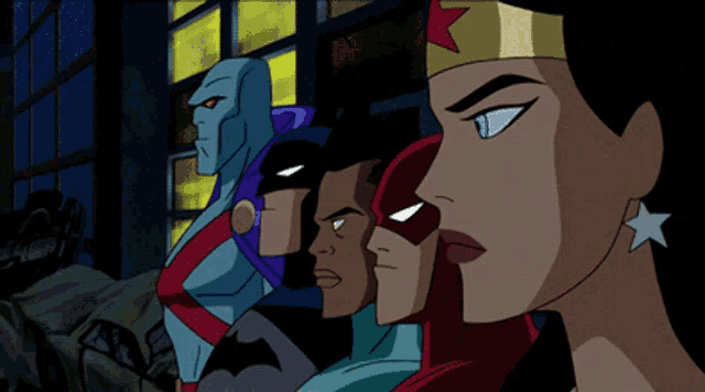a group of cartoon characters including wonder woman