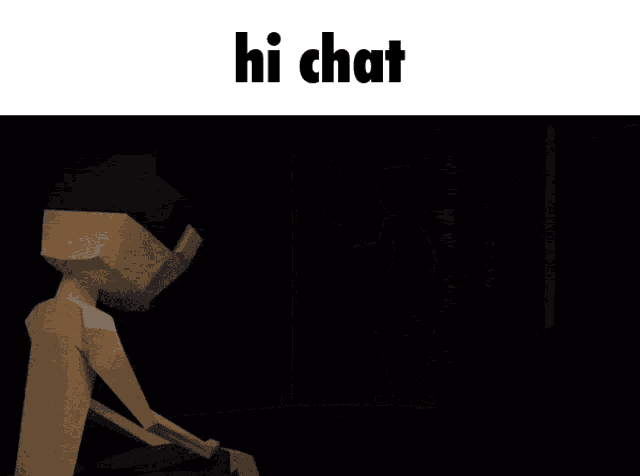a cartoon of a man standing in a dark room with the word hi chat above him