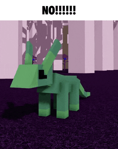 a 3d model of a green dinosaur with the words no !!! written on the bottom