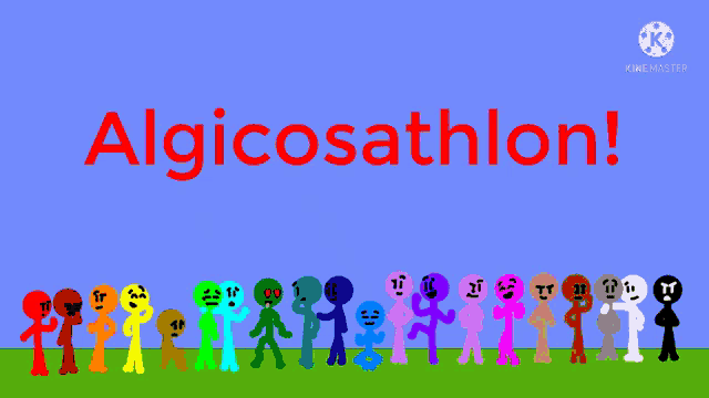 a group of stick figures are standing in a line with the words " algicosathlon " written above them