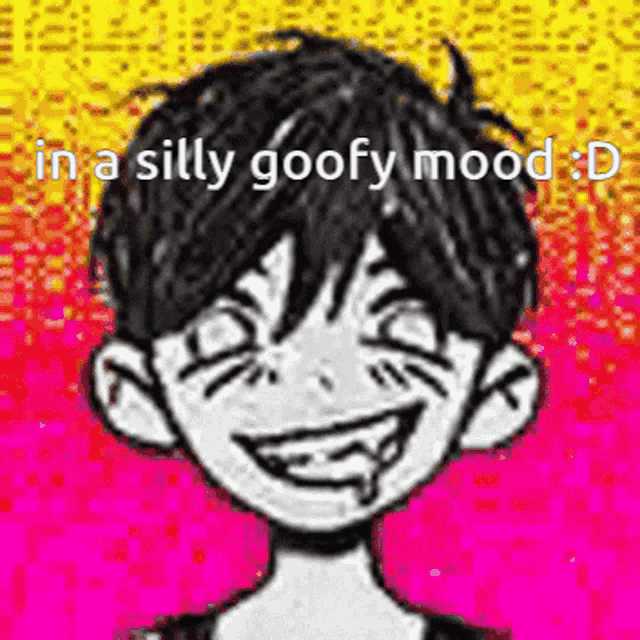 a cartoon character is smiling and says `` in a silly goofy mood '' .