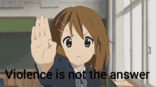 a girl in a classroom with the words violence is not the answer below her