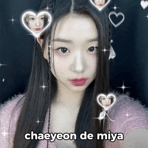 a picture of a girl with hearts around her head and the words chaeyeon de miya